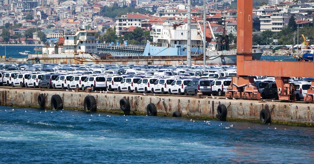 Imported cars at a shipping port